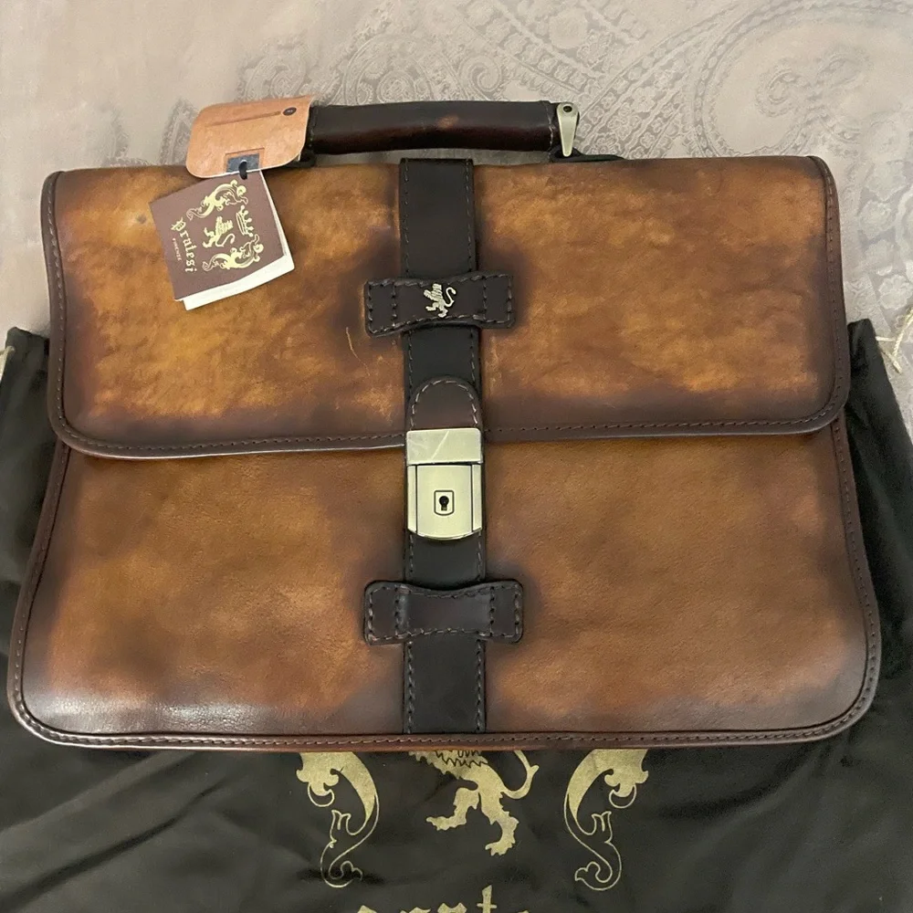 Pratesi Firenze Mens Italian Brown Briefcase
